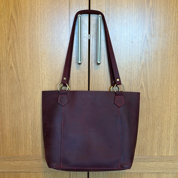 Portland Leather Market Tote in the color “Merlot” with Flower - Picture 2 of 4